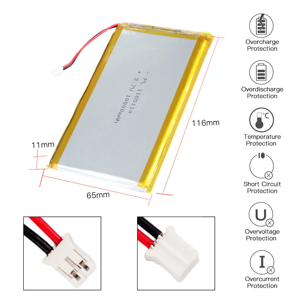 YDL 3.7V 10000mAh 1165114 Rechargeable Lithium Polymer Battery Length 116mm - Image 3
