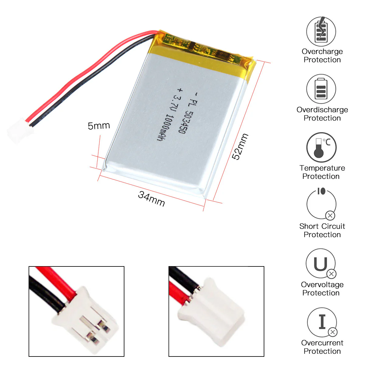 YDL 3.7V 1000mAh 503450 Rechargeable Lithium Polymer Battery - Image 3