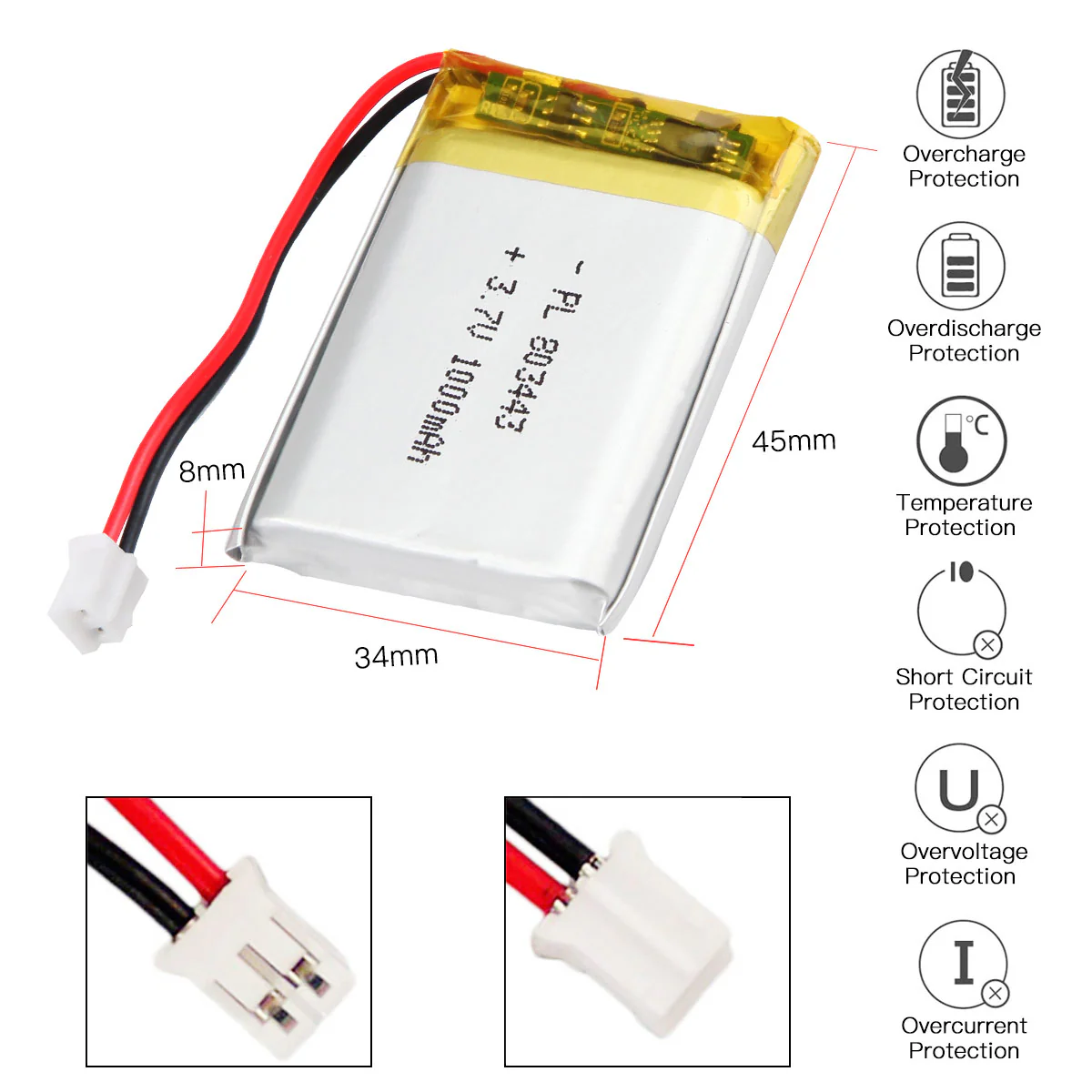 YDL 3.7V 1000mAh 803443 Rechargeable Lithium Polymer Battery - Image 3