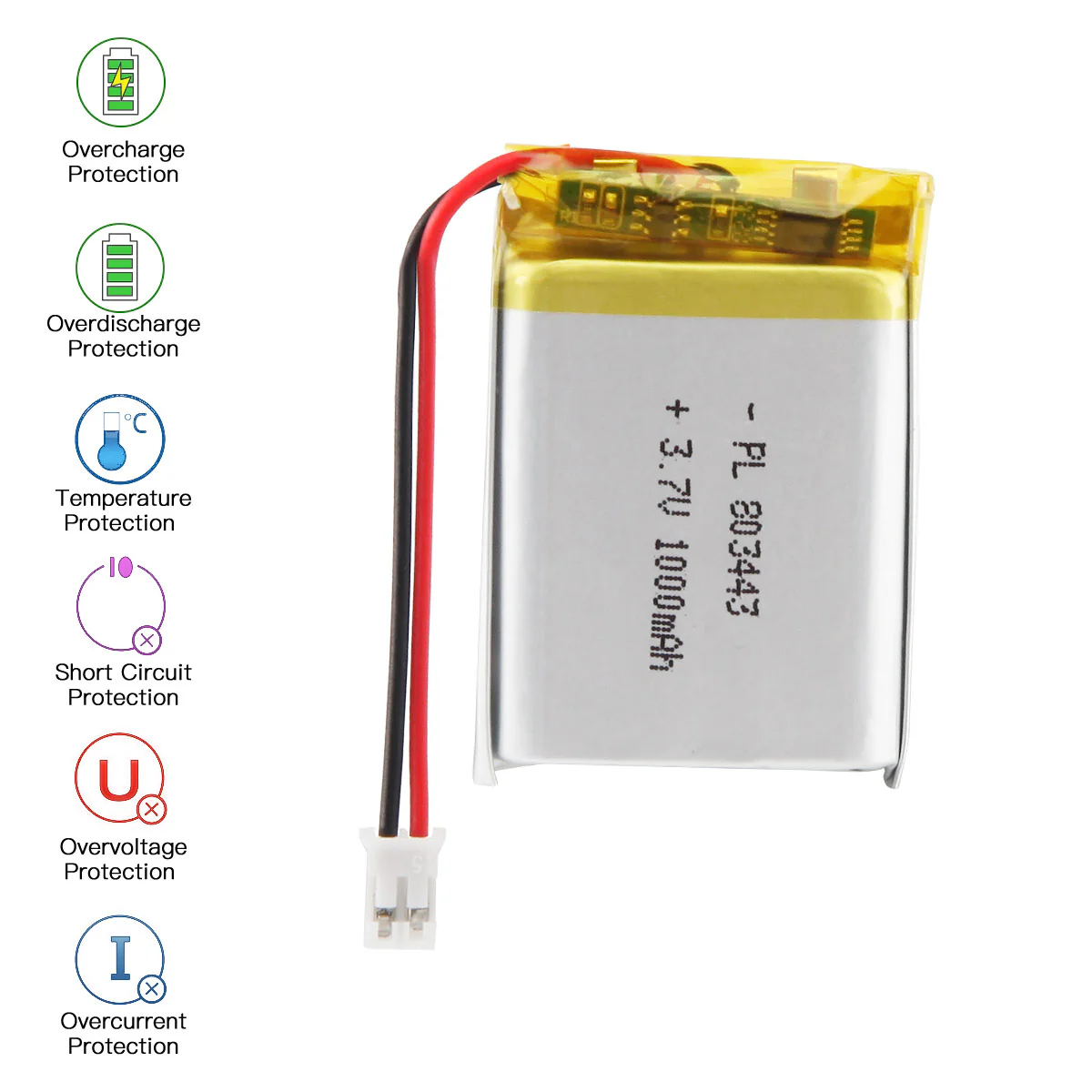 YDL 3.7V 1000mAh 803443 Rechargeable Lithium Polymer Battery - Image 5