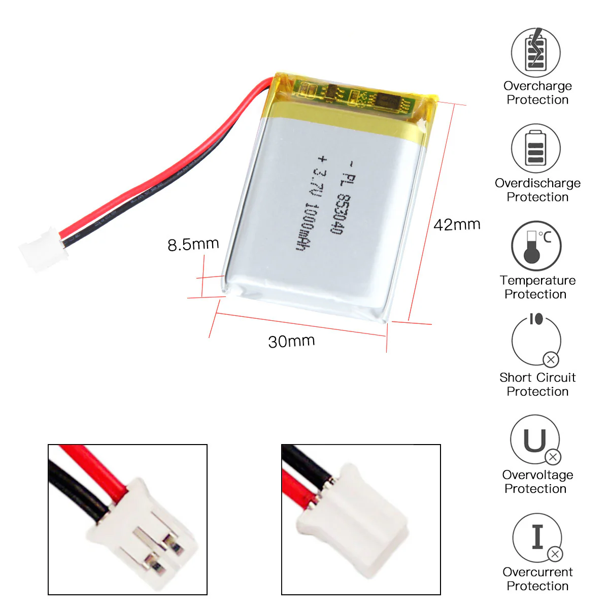 YDL 3.7V 1000mAh 853040 Rechargeable Lithium Polymer Battery - Image 3