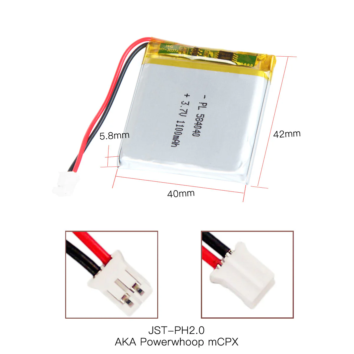 YDL 3.7V 1100mAh 584040 Rechargeable Lithium Polymer Battery Length 42mm - Image 4