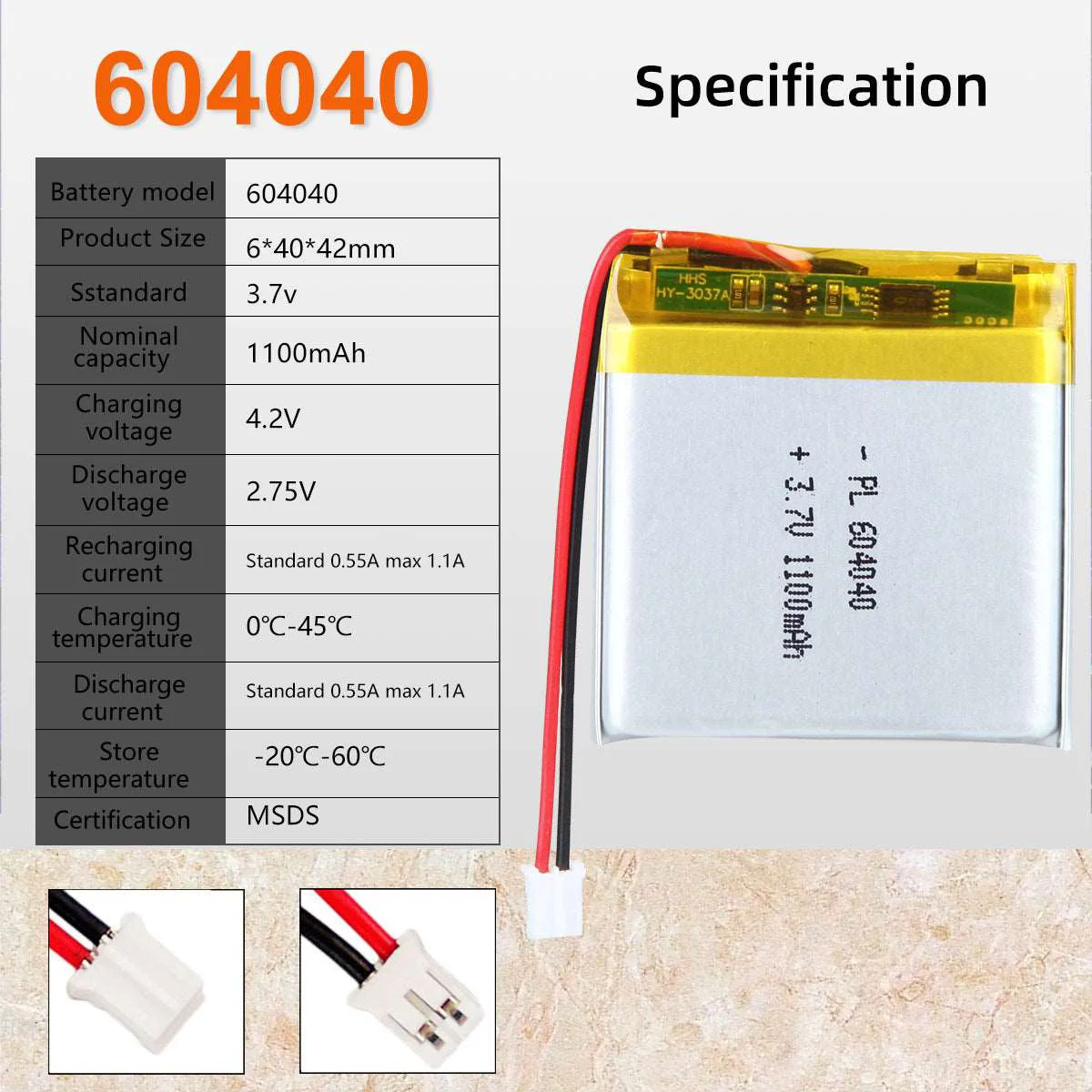 3.7V 1100mAh 604040 Rechargeable Lithium Polymer Battery Pack - Image 5