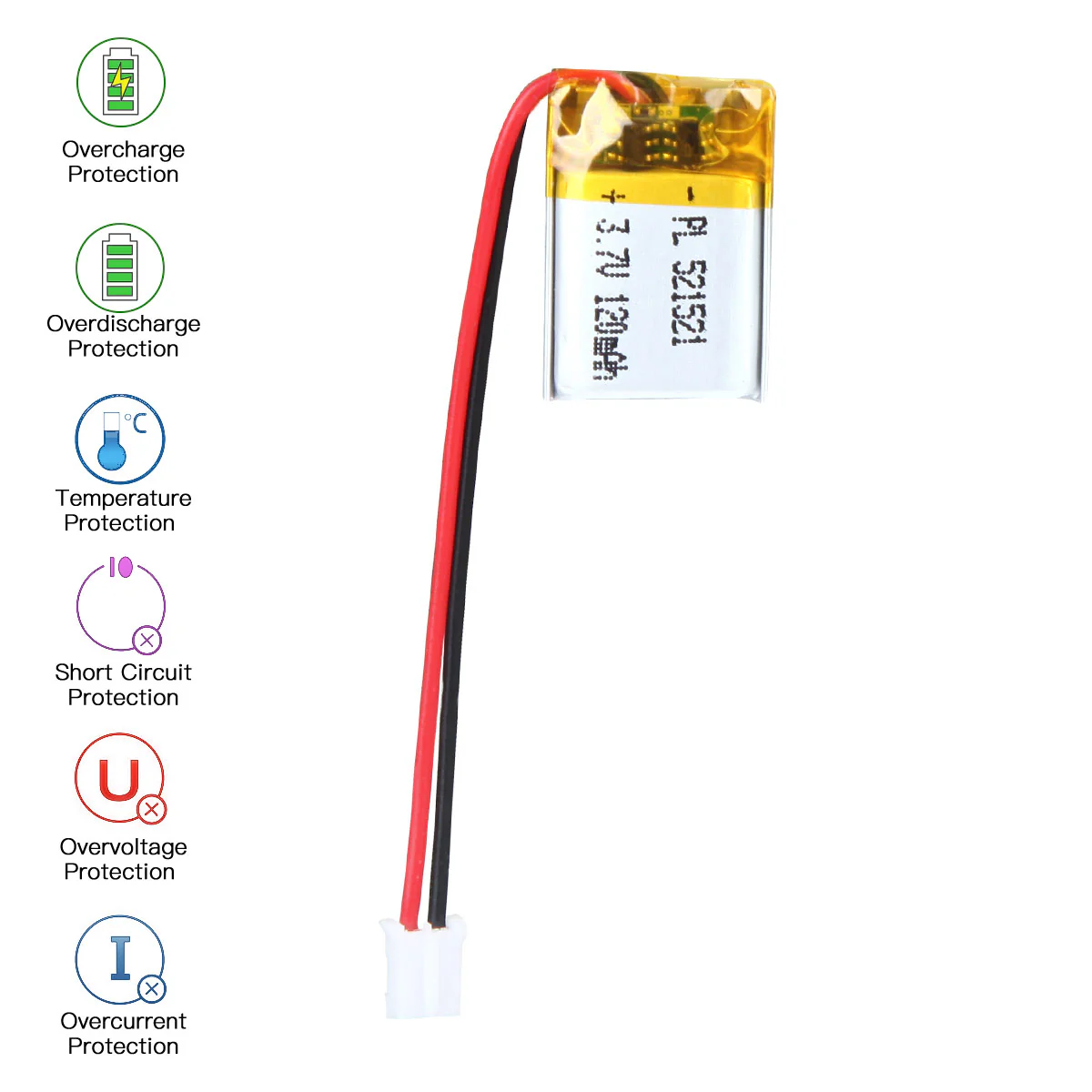 YDL 3.7V 120mAh 521521 Rechargeable Lithium Polymer Battery Length 23mm - Image 5