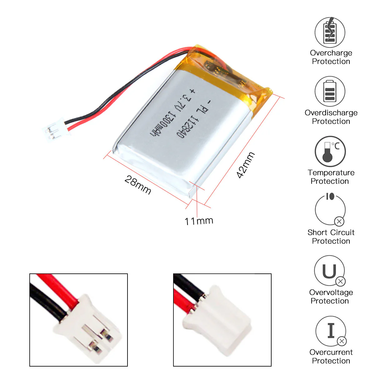 YDL 3.7V 1300mAh 112840 Rechargeable Lithium Polymer Battery - Image 3