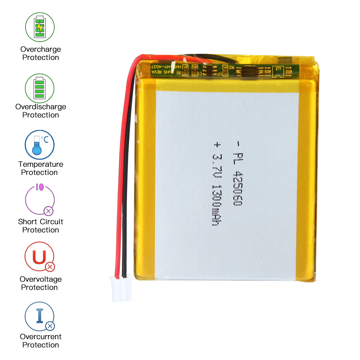 YDL 3.7V 1300mAh 425060 Rechargeable Lithium Polymer Battery Length 62mm - Image 5