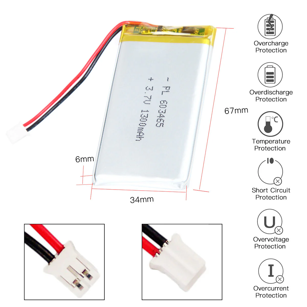 YDL 3.7V 1300mAh 603465 Rechargeable Lithium Polymer Battery - Image 3