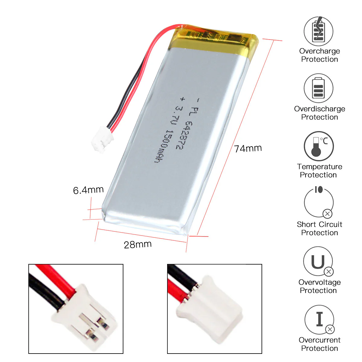 YDL 3.7V 1500mAh 642872 Rechargeable Lithium Polymer Battery Length 74mm - Image 4