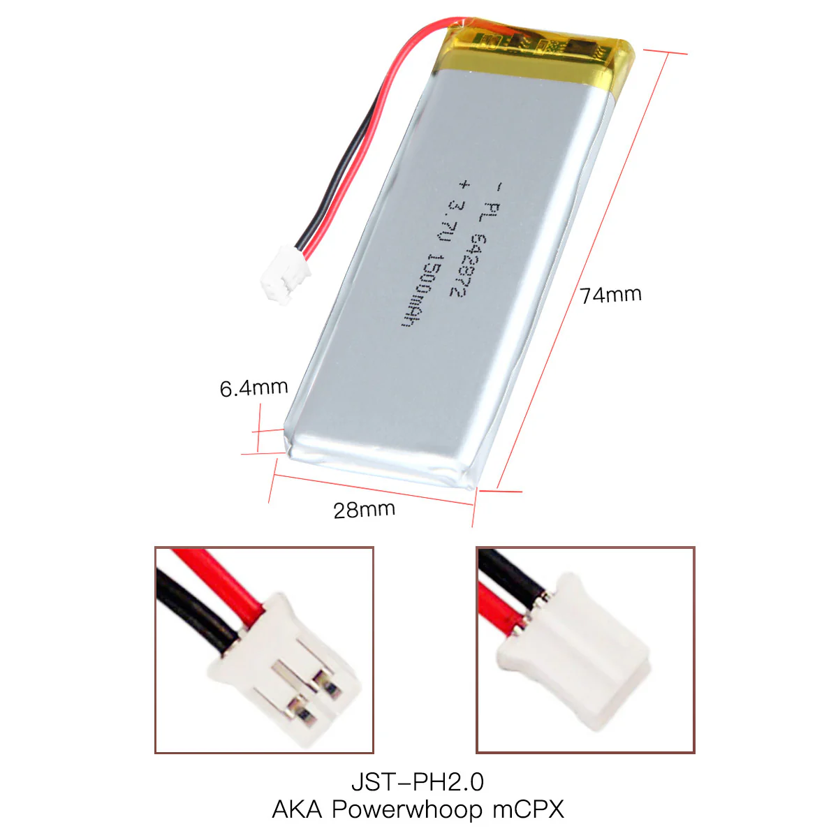 YDL 3.7V 1500mAh 642872 Rechargeable Lithium Polymer Battery Length 74mm - Image 5