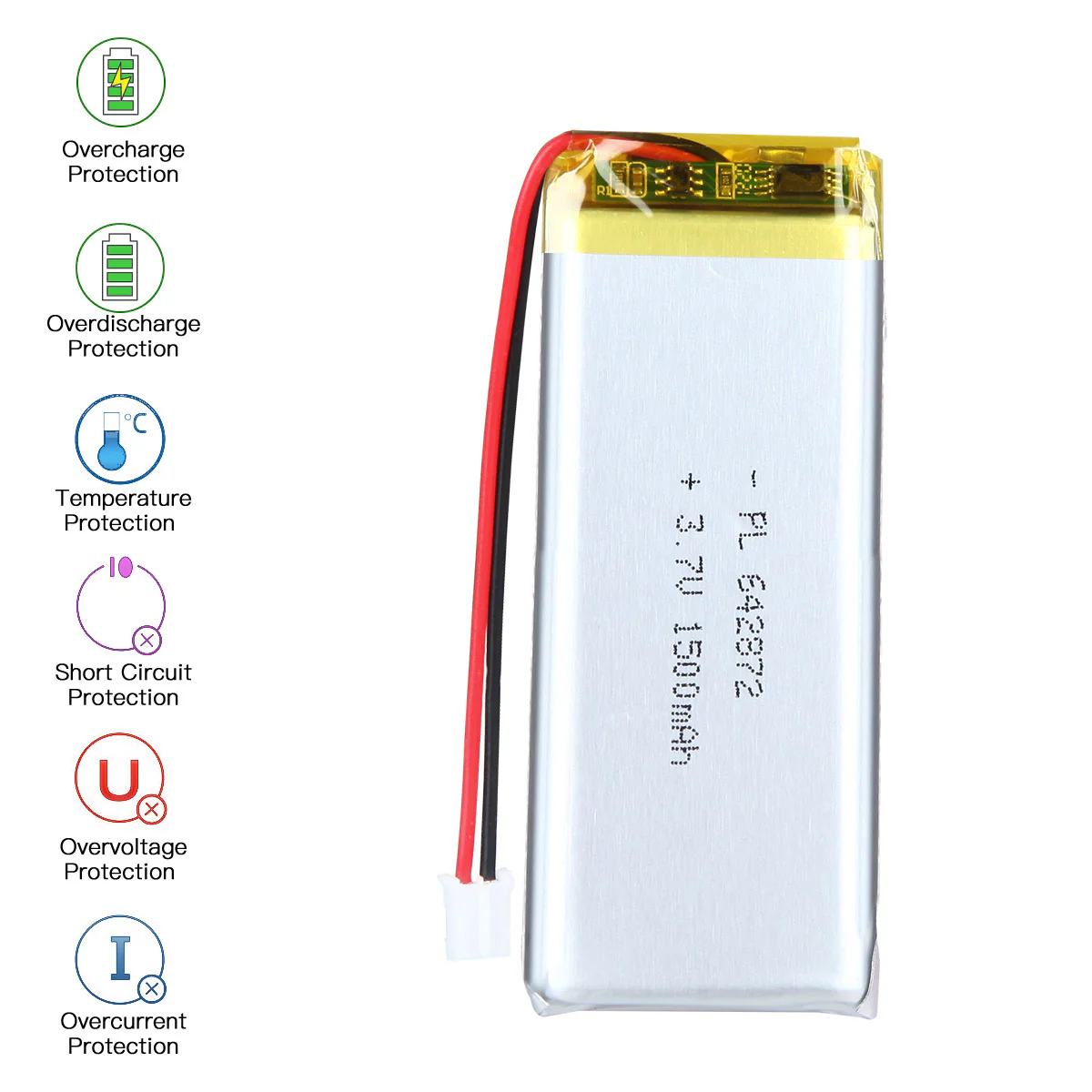 YDL 3.7V 1500mAh 642872 Rechargeable Lithium Polymer Battery Length 74mm - Image 6