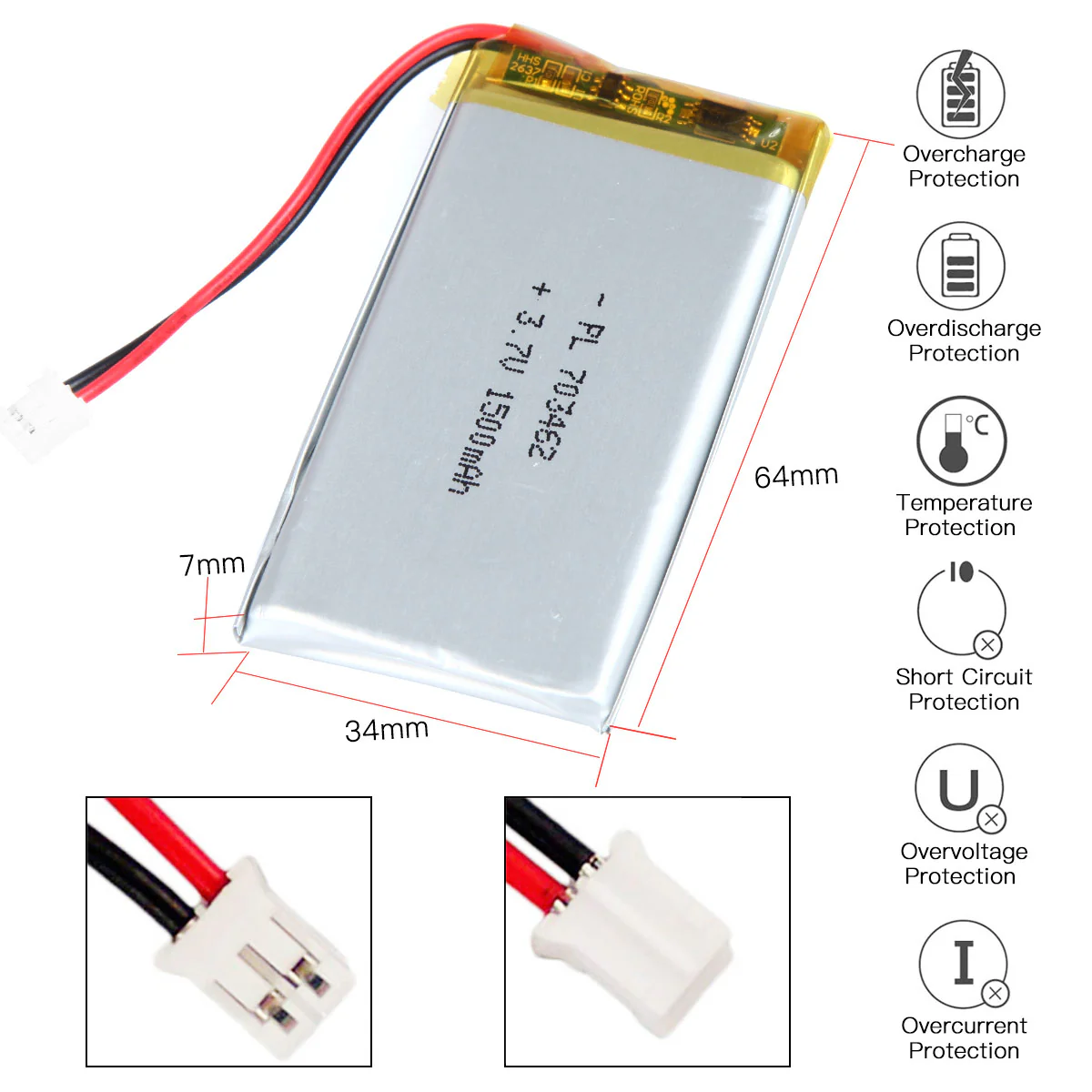 YDL 3.7V 1500mAh 703462 Rechargeable Lithium Polymer Battery - Image 4
