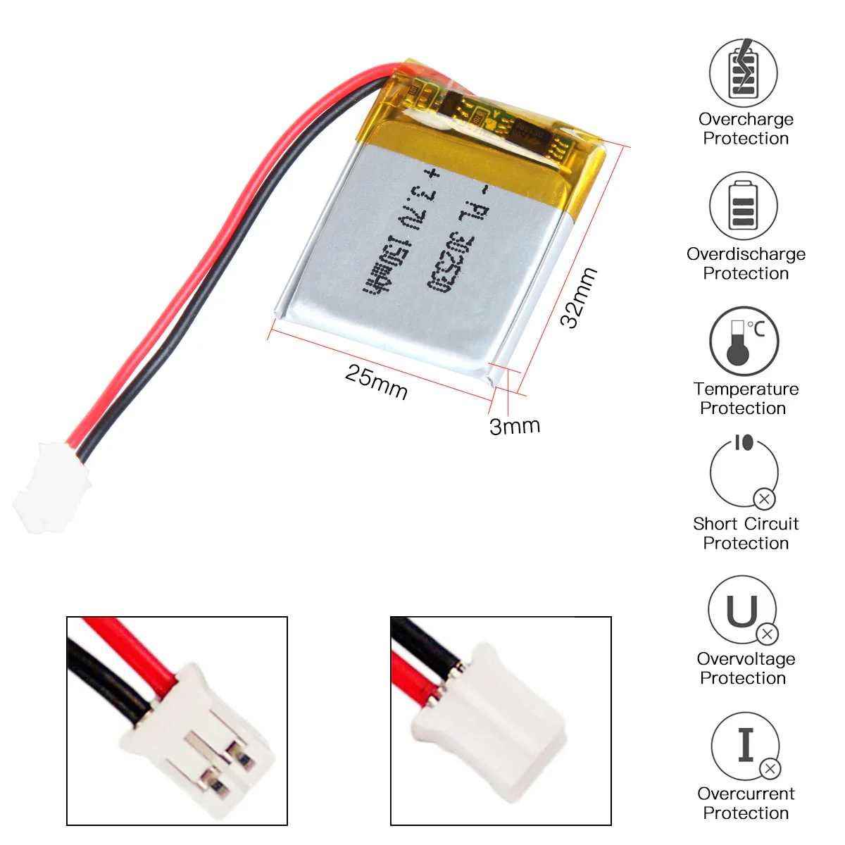 3.7V 150mAh 302530 Rechargeable Lithium Polymer Battery - Image 4