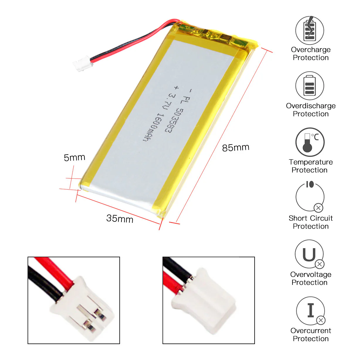 YDL 3.7V 1600mAh 503583 Rechargeable Lithium Polymer Battery Length 85mm - Image 4