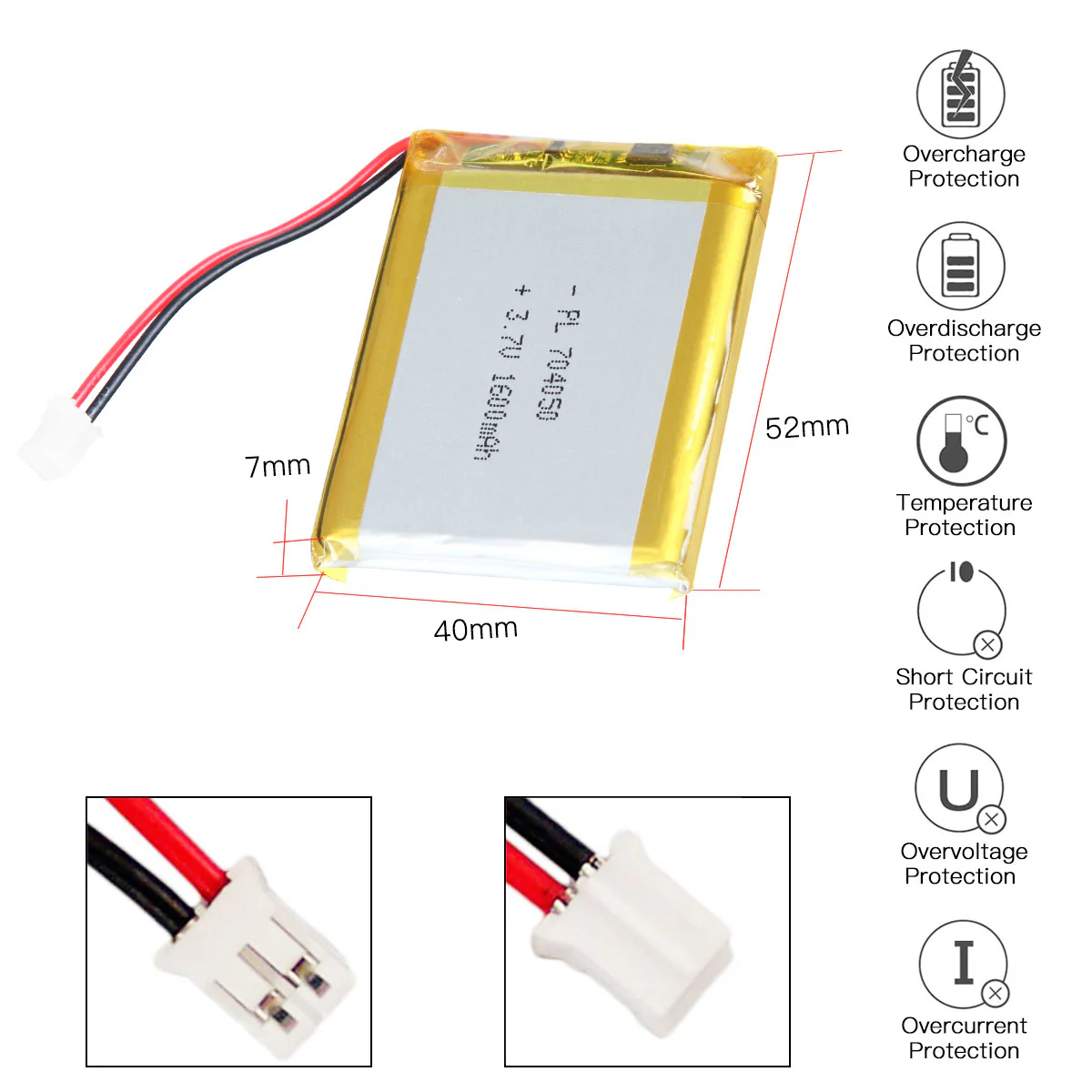 YDL 3.7V 1600mAh 704050 Rechargeable Lithium Polymer Battery - Image 4