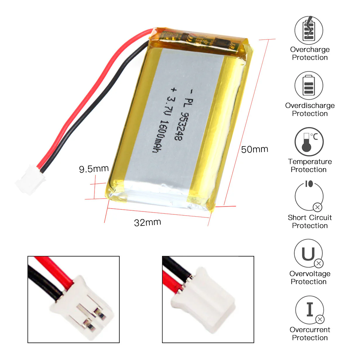 YDL 3.7V 1600mAh 953248 Rechargeable Lithium Polymer Battery - Image 4