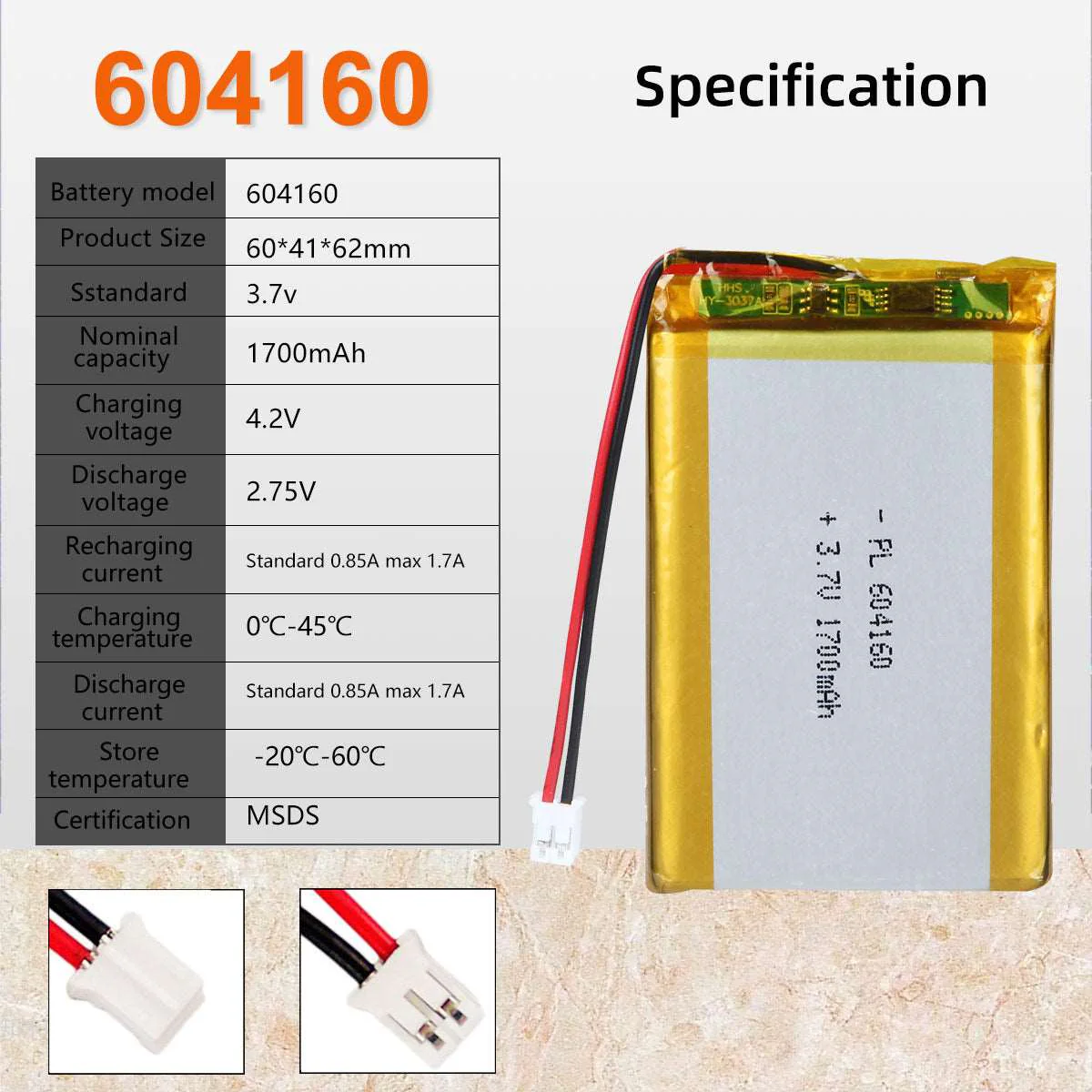 3.7V 1700mAh 604160 Rechargeable Lithium Polymer Battery Pack - Image 5