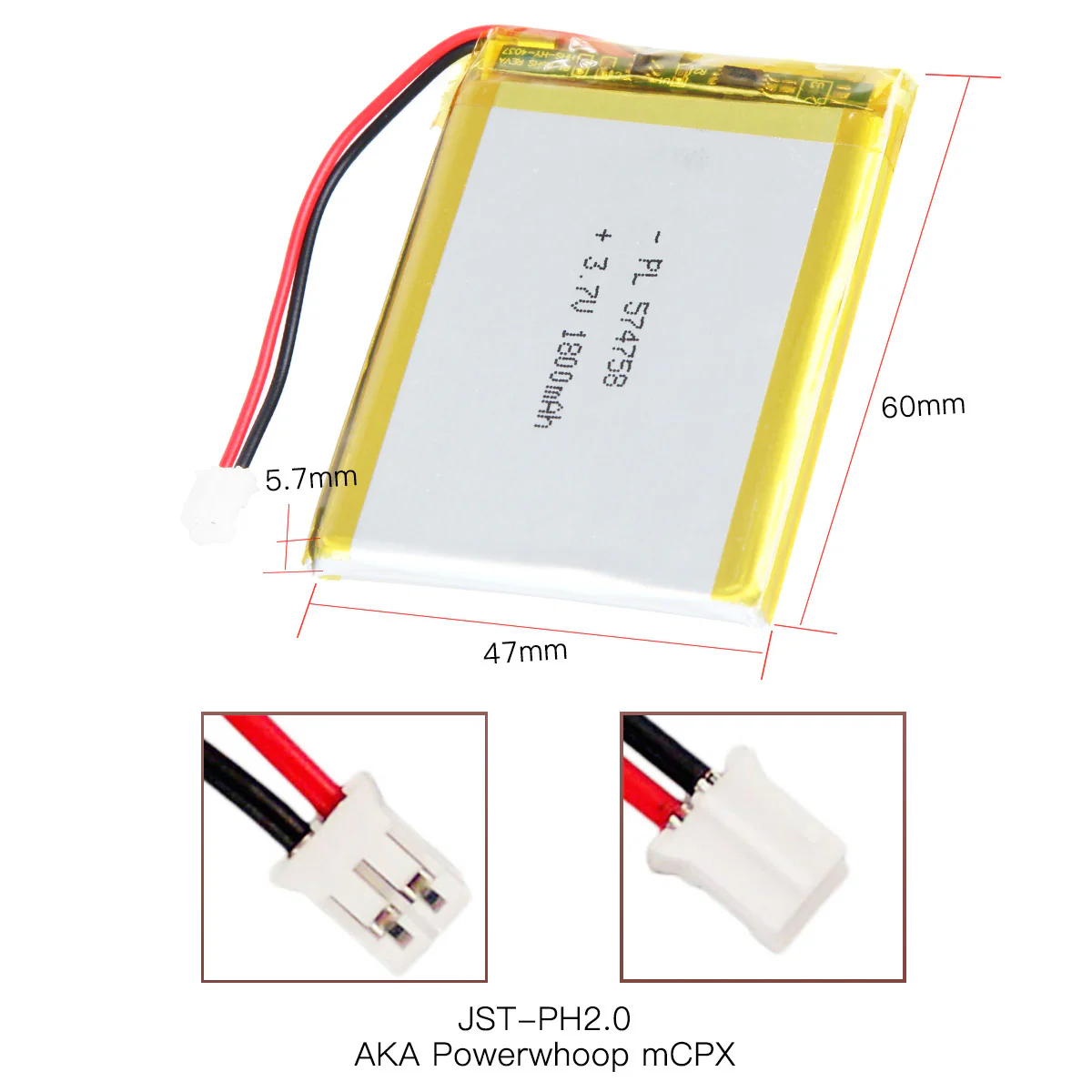 YDL 3.7V 1800mAh 574758 Rechargeable Lithium Polymer Battery Length 60mm - Image 5