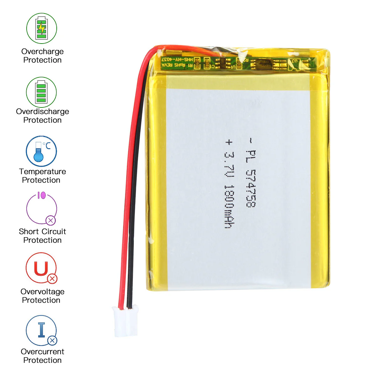 YDL 3.7V 1800mAh 574758 Rechargeable Lithium Polymer Battery Length 60mm - Image 6