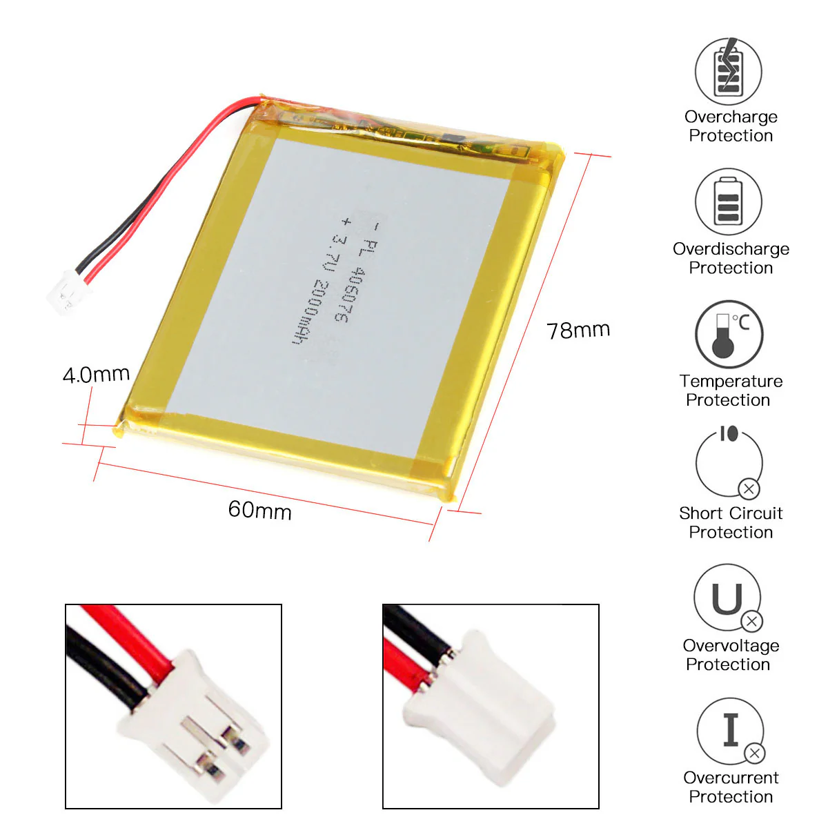 YDL 3.7V 2000mAh 406076 Rechargeable Lithium Polymer Battery Length 78mm - Image 4