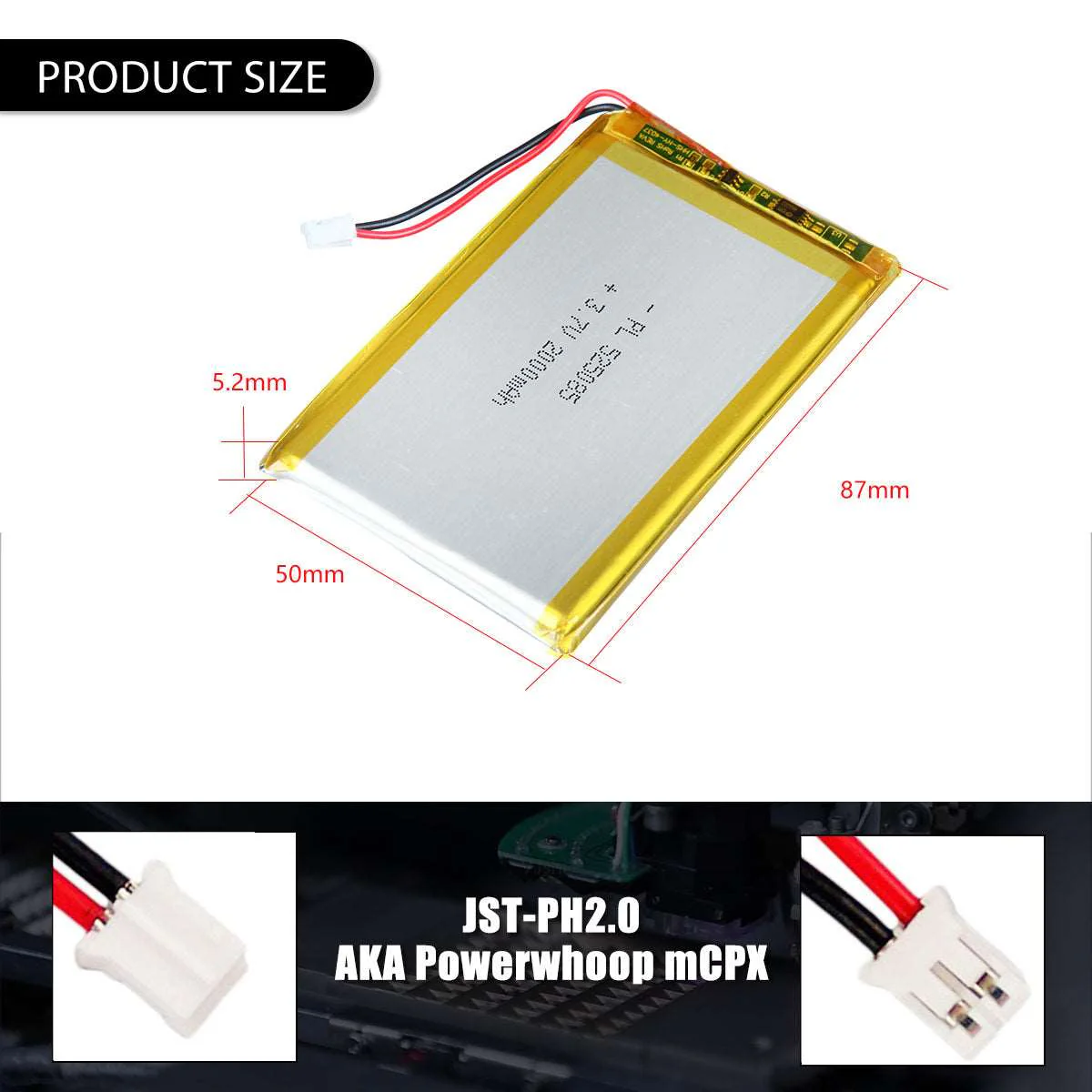3.7V 2000mAh 525085 Lithium Polymer Battery - Image 4