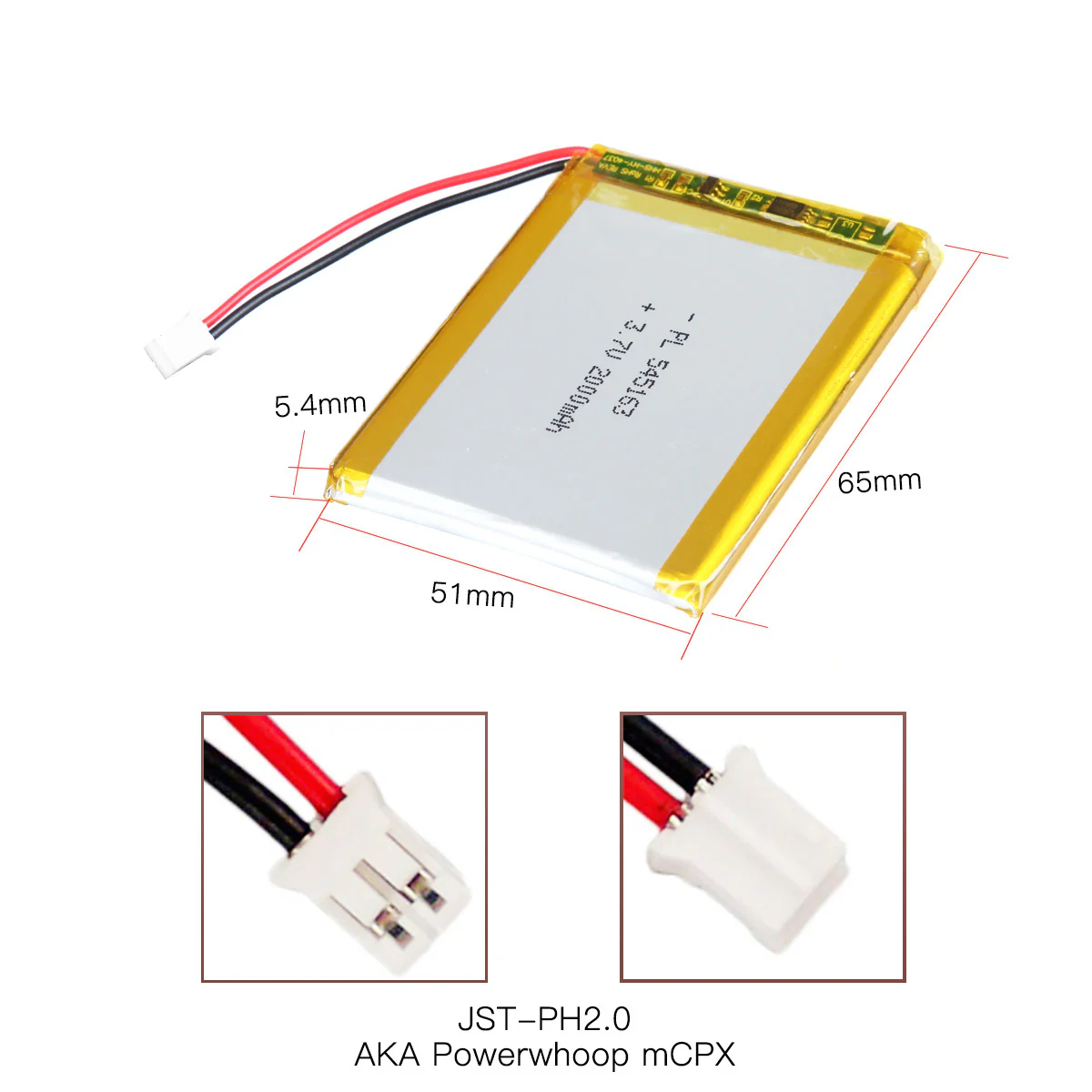YDL 3.7V 2000mAh 545163 Rechargeable Lithium Polymer Battery Length 65mm - Image 5