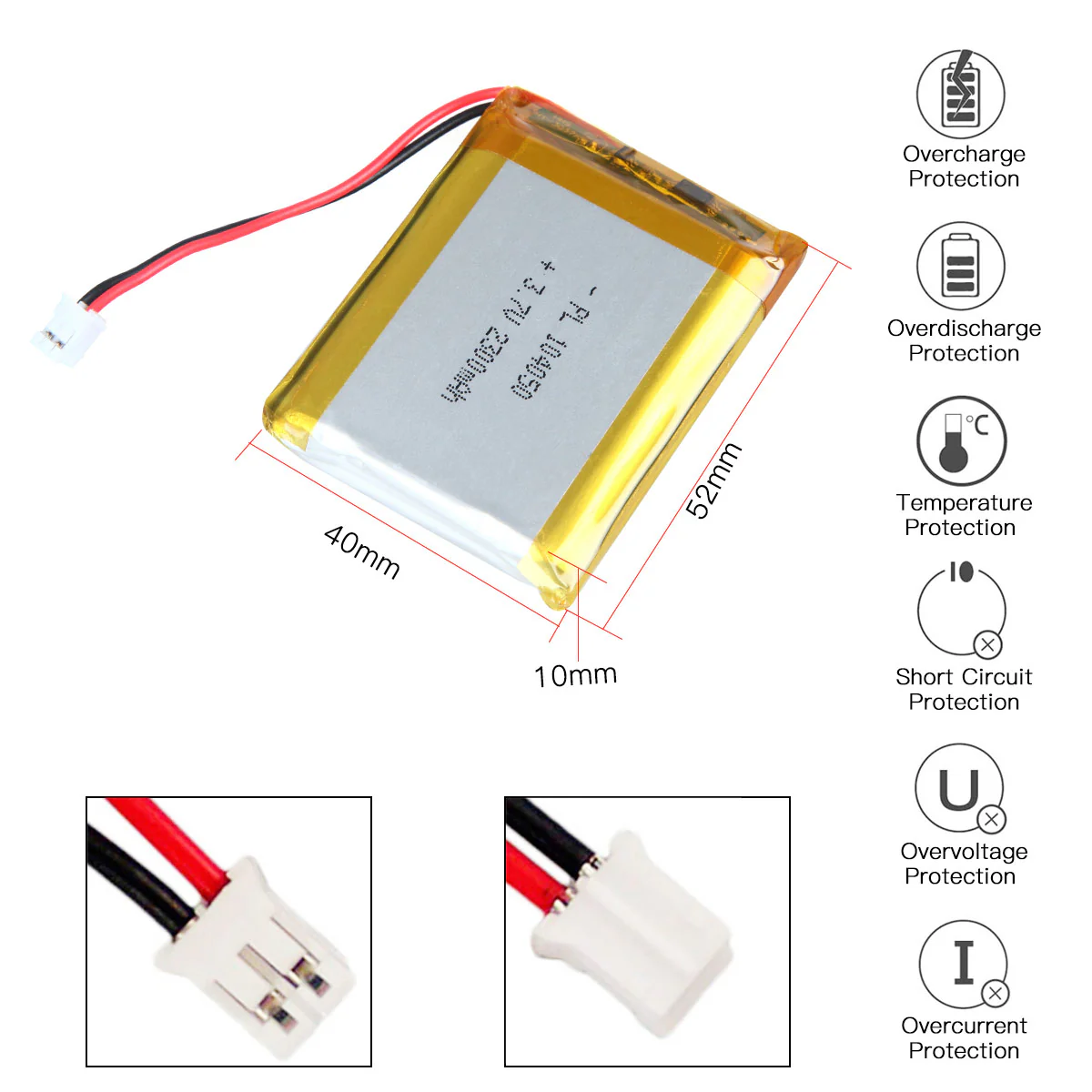 3.7V 2500mAh 104050 Rechargeable Lithium Polymer Battery Length 52mm - Image 3