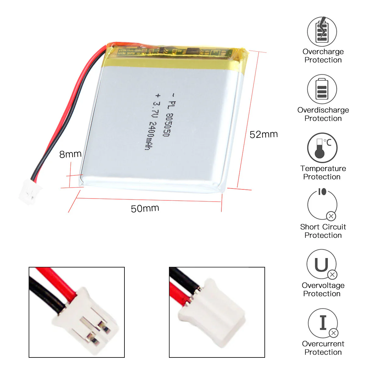 YDL 3.7V 2400mAh 805050 Rechargeable Lithium Polymer Battery - Image 3