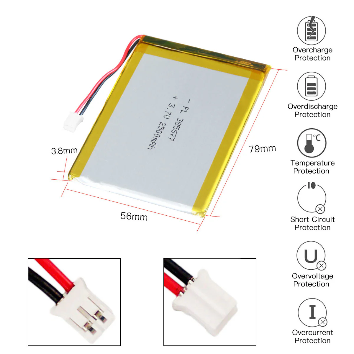 YDL 3.7V 2500mAh 385677 Rechargeable Lithium Polymer Battery Length 79mm - Image 3