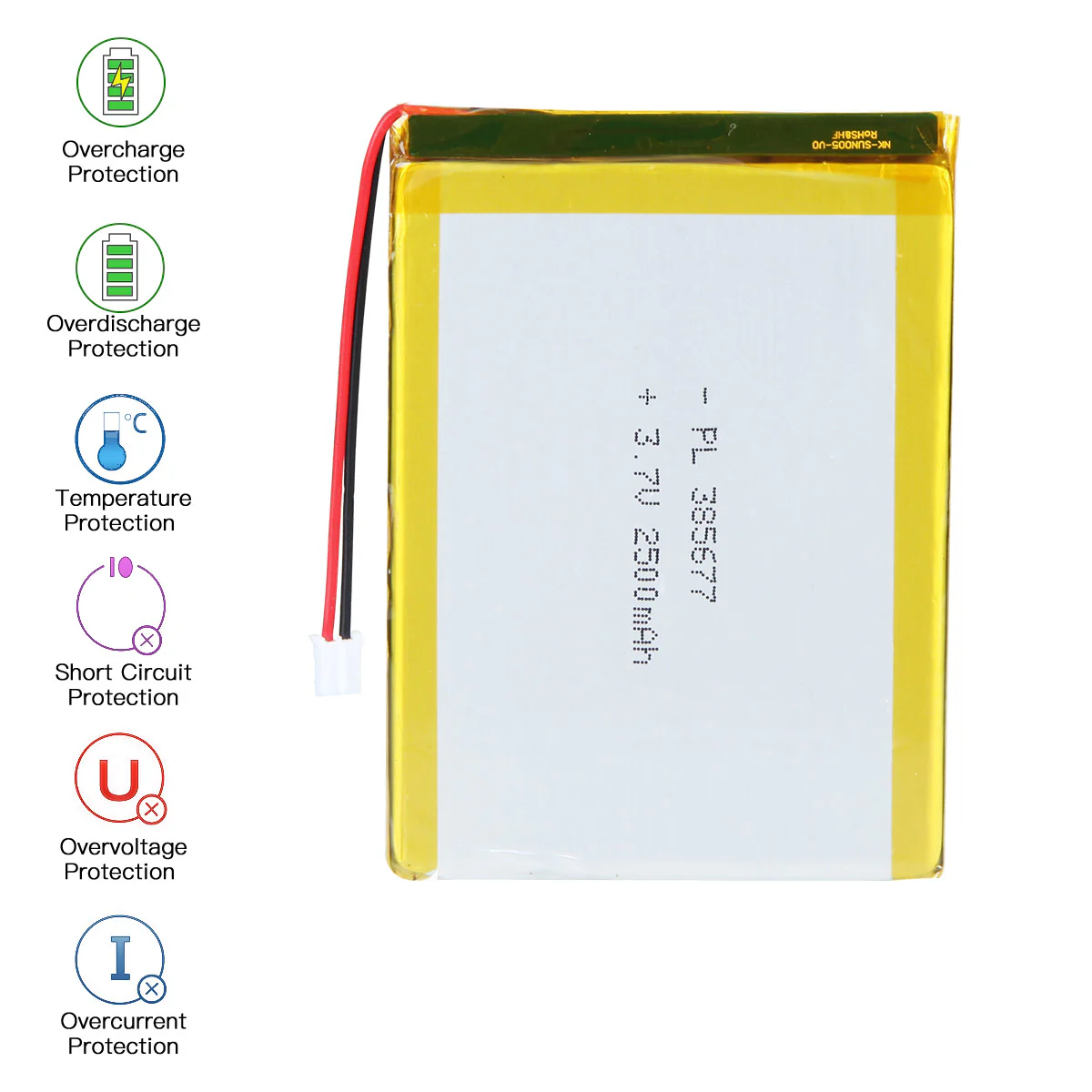 YDL 3.7V 2500mAh 385677 Rechargeable Lithium Polymer Battery Length 79mm - Image 5