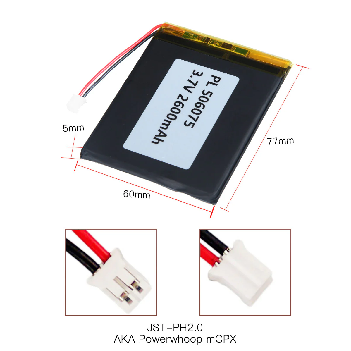 YDL 3.7V 2600mAh 506075 Rechargeable Lithium Polymer Battery Length 77mm - Image 4