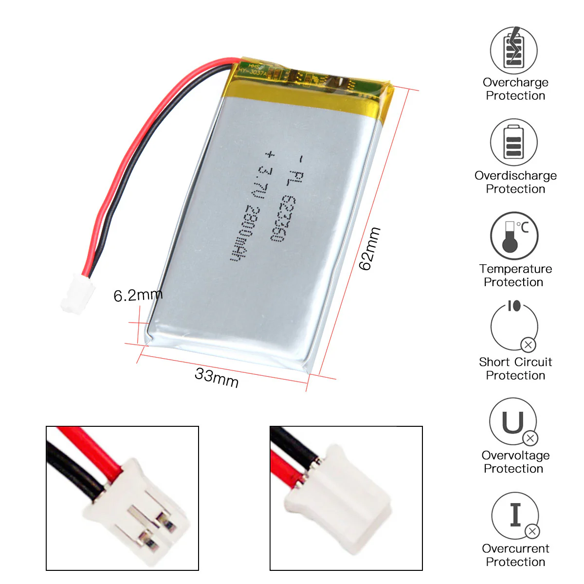YDL 3.7V 1500mAh 623360 Rechargeable Lithium Polymer Battery - Image 3