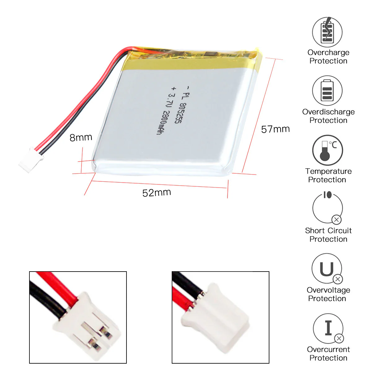 YDL 3.7V 2800mAh 805255 Rechargeable Lithium Polymer Battery - Image 3
