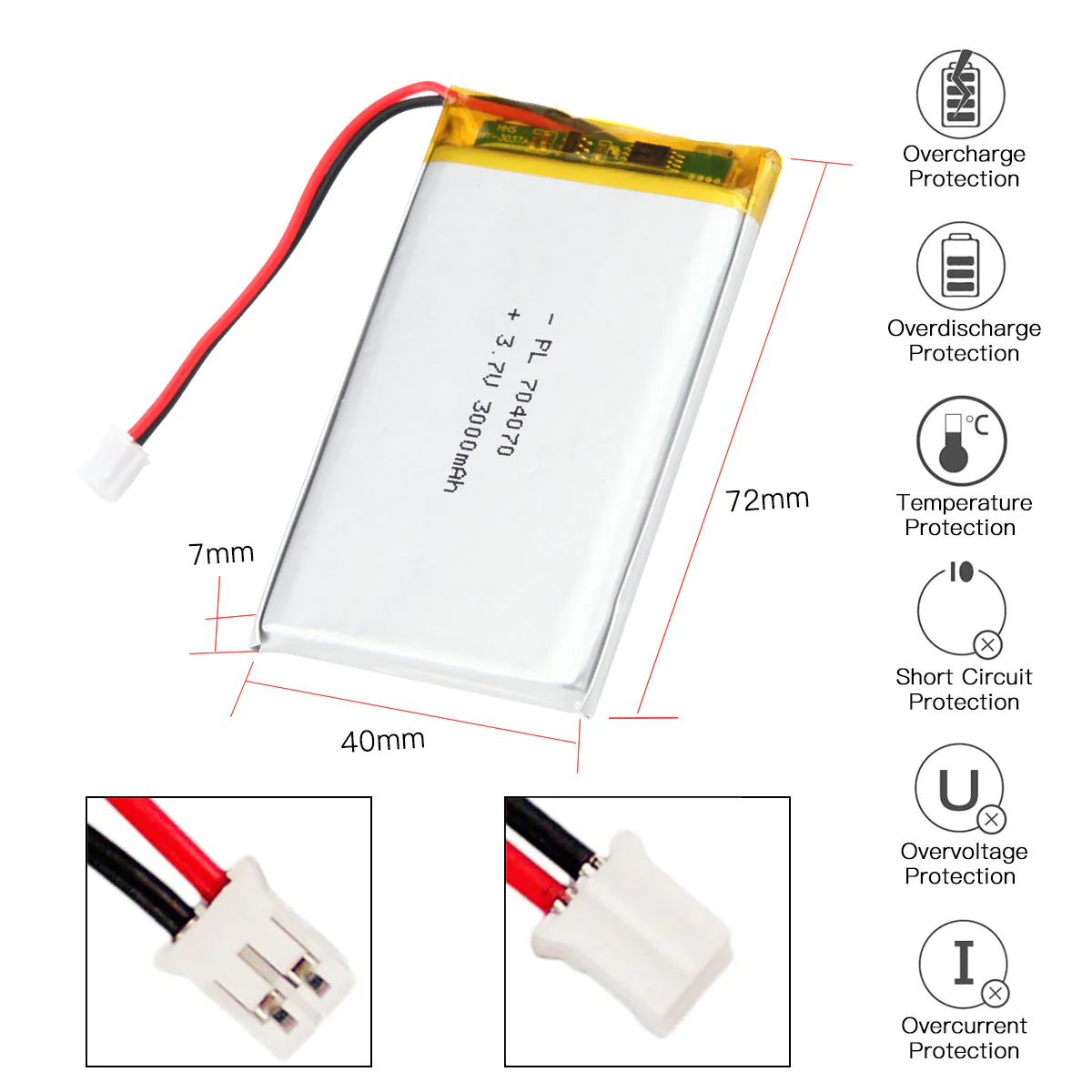 YDL 3.7V 2800mAh 704070/804070 Rechargeable Lithium Polymer Battery - Image 3