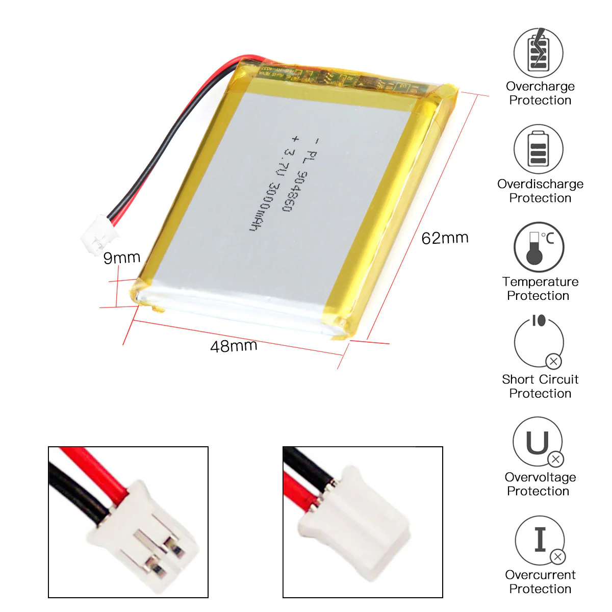 YDL 3.7V 3000mAh 904860 Rechargeable Lithium Polymer Battery - Image 3