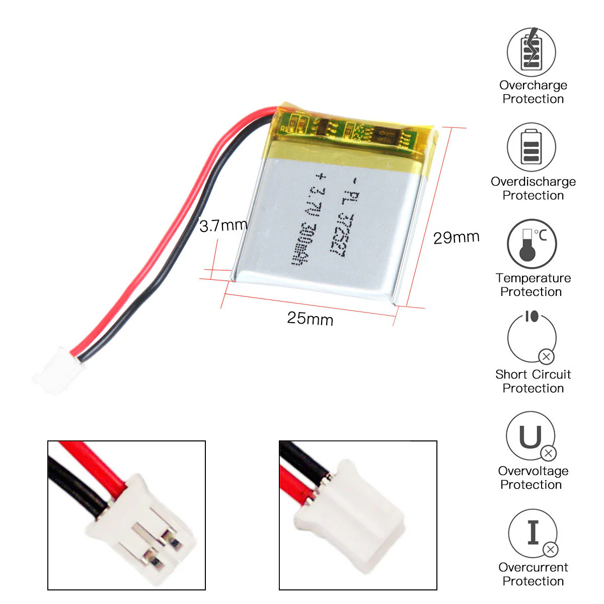 YDL 3.7V 300mAh 372527 Rechargeable Lithium Polymer Battery Length 29mm - Image 3