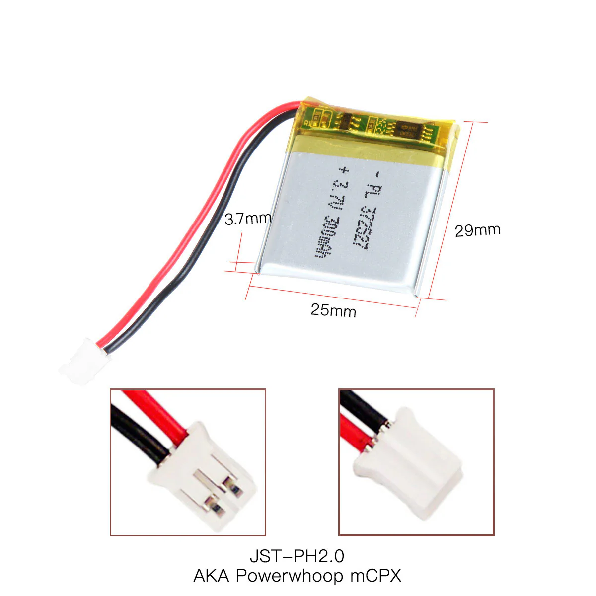 YDL 3.7V 300mAh 372527 Rechargeable Lithium Polymer Battery Length 29mm - Image 4