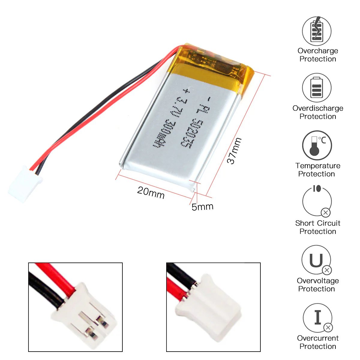YDL 3.7V 300mAh 502035 Rechargeable Lithium Polymer Battery - Image 3
