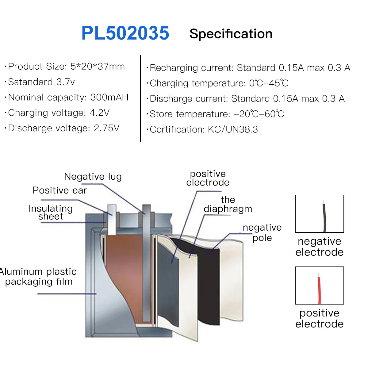 YDL 3.7V 300mAh 502035 Rechargeable Lithium Polymer Battery - Image 6