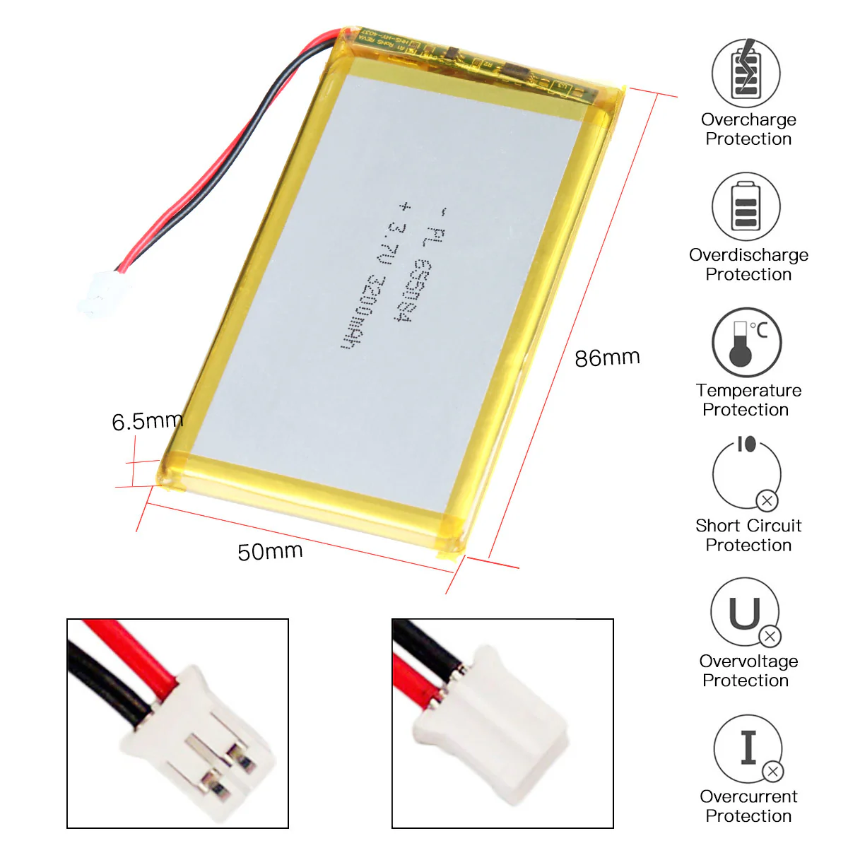 YDL 3.7V 3200mAh 655084 Rechargeable Lithium Polymer Battery - Image 3