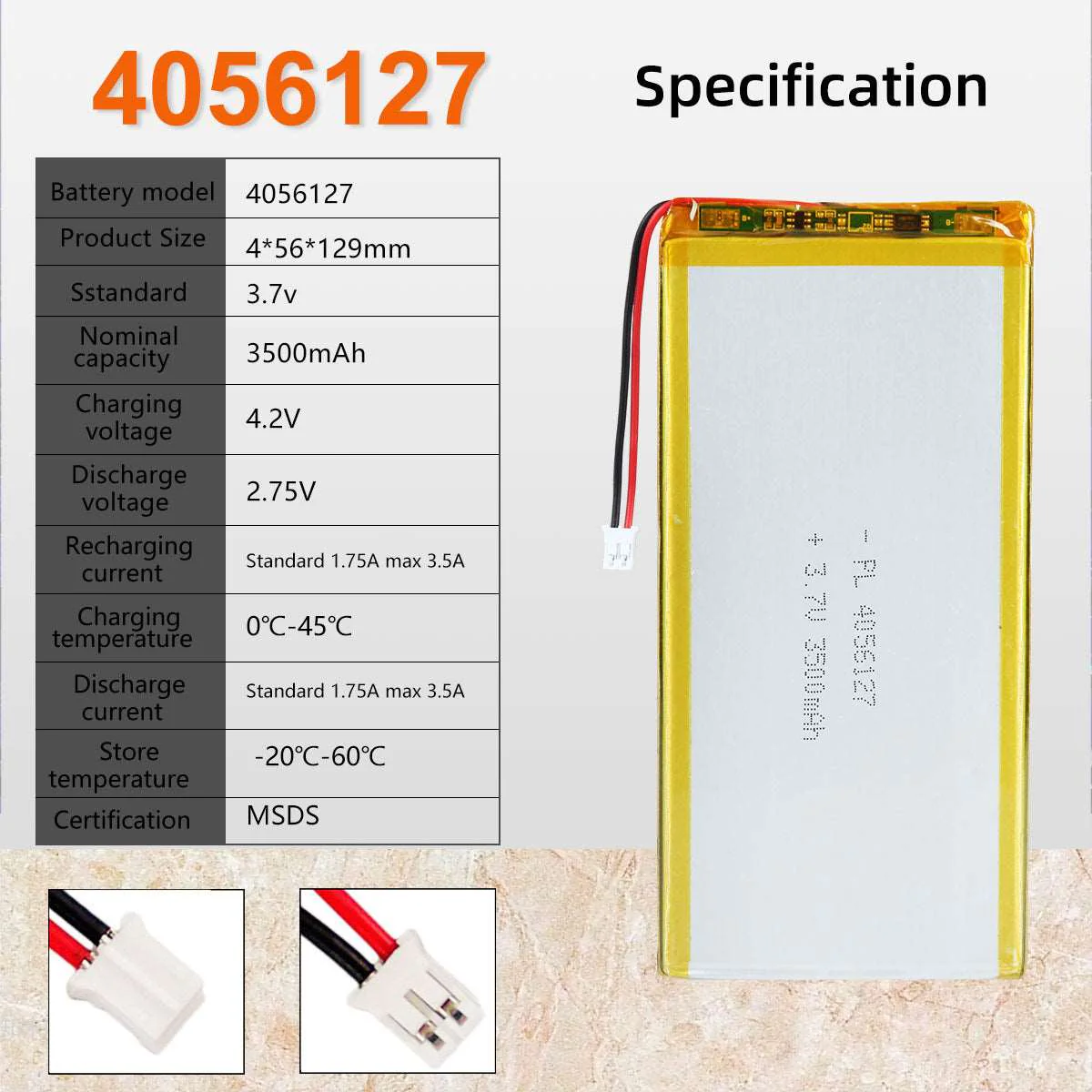 3.7V 3500mAh 4056127 Lithium Polymer Battery - Image 5