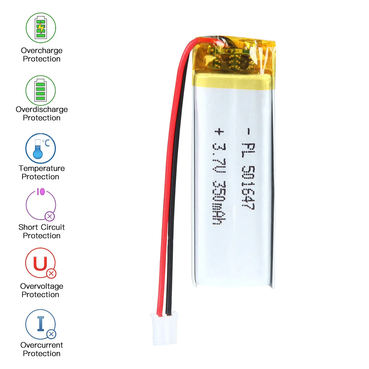 YDL 3.7V 350mAh 501647 Rechargeable Lithium Polymer Battery - Image 5