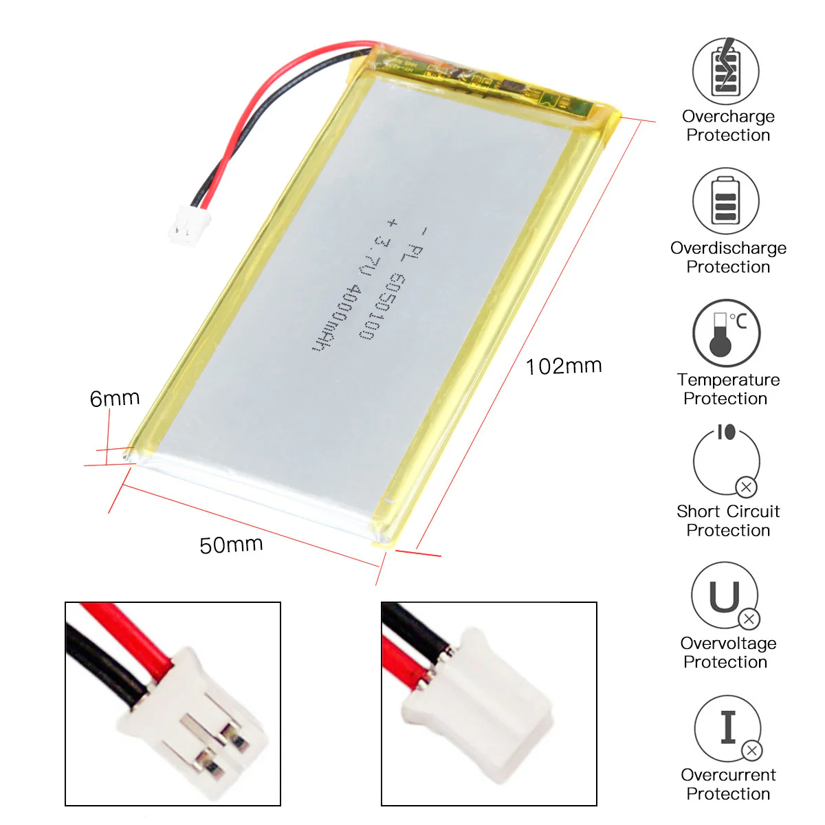 YDL 3.7V 4000mAh 6050100 Rechargeable Lithium Polymer Battery - Image 3