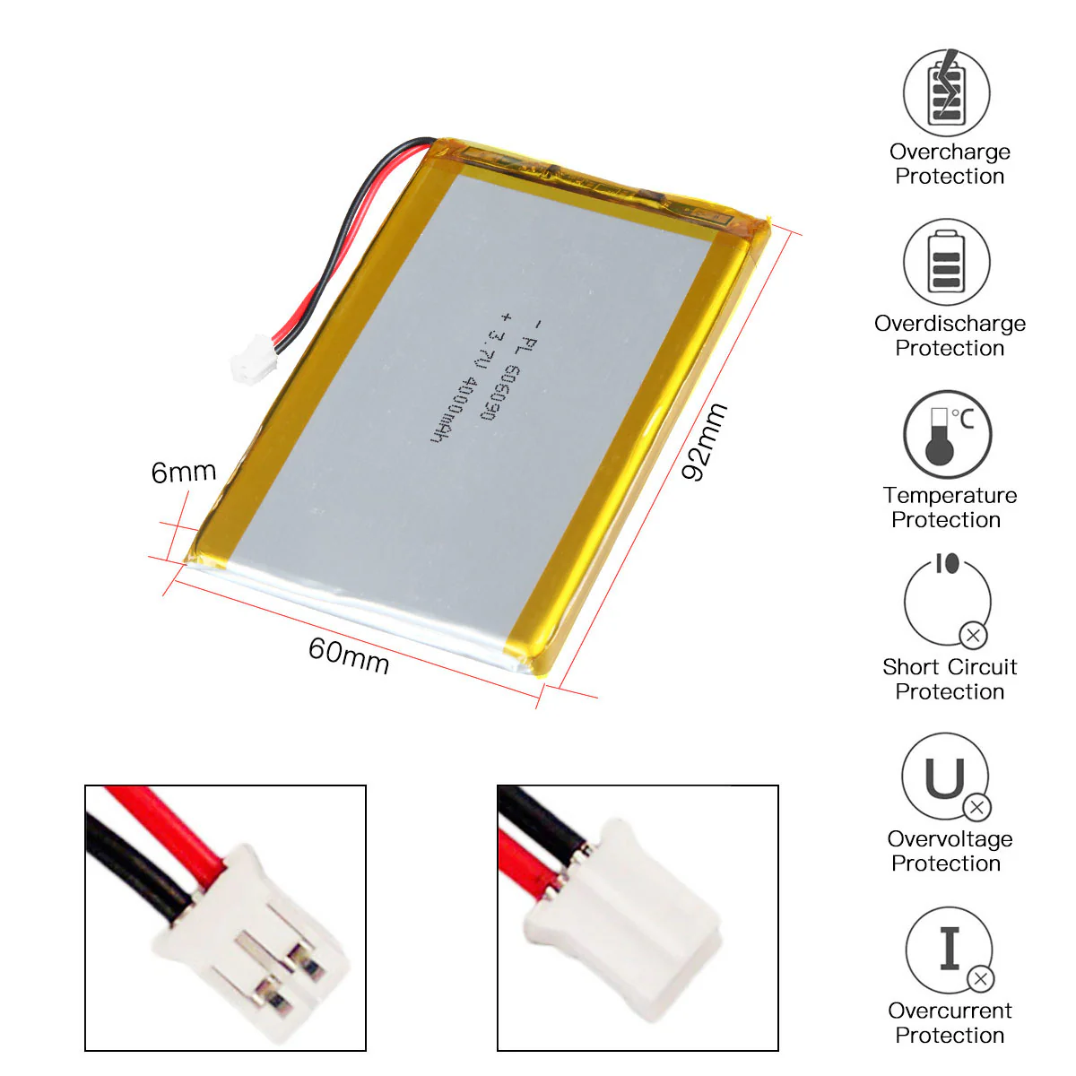 YDL 3.7V 4000mAh 606090 Rechargeable Lithium Polymer Battery - Image 3