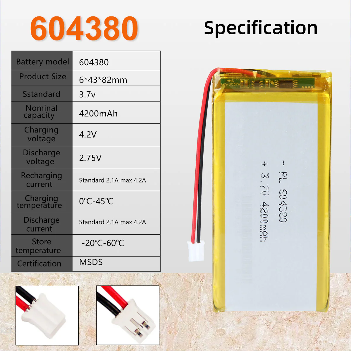 YDL 3.7V 4200mAh 604380 Rechargeable Lithium Polymer Battery - Image 5