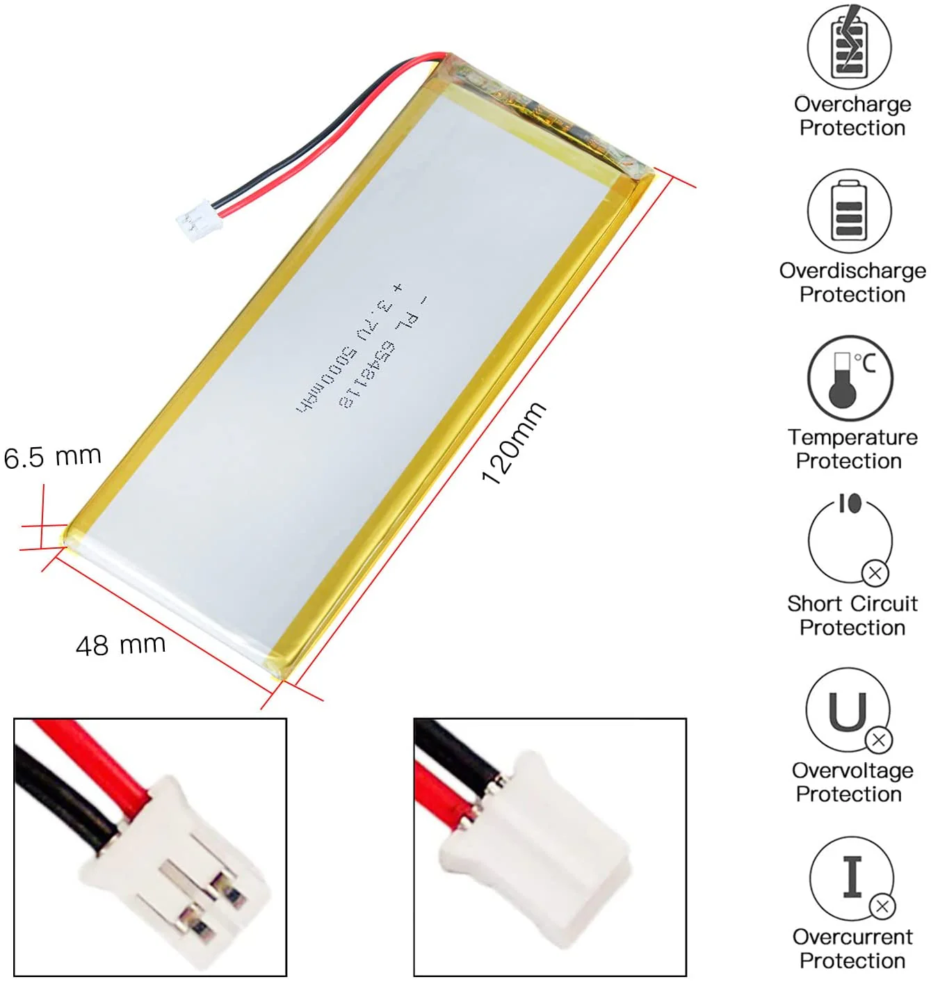 3.7V 5000mAh 6548118 Rechargeable Lithium Polymer Battery - Image 2