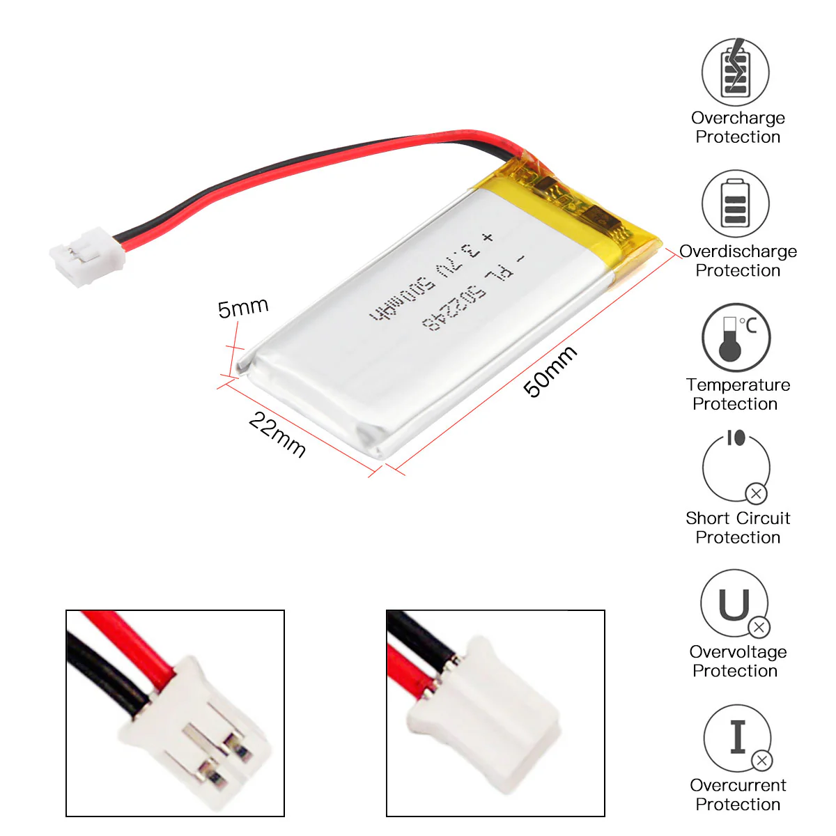 YDL 3.7V 500mAh 502248 Rechargeable Lithium Polymer Battery Length 50mm - Image 3