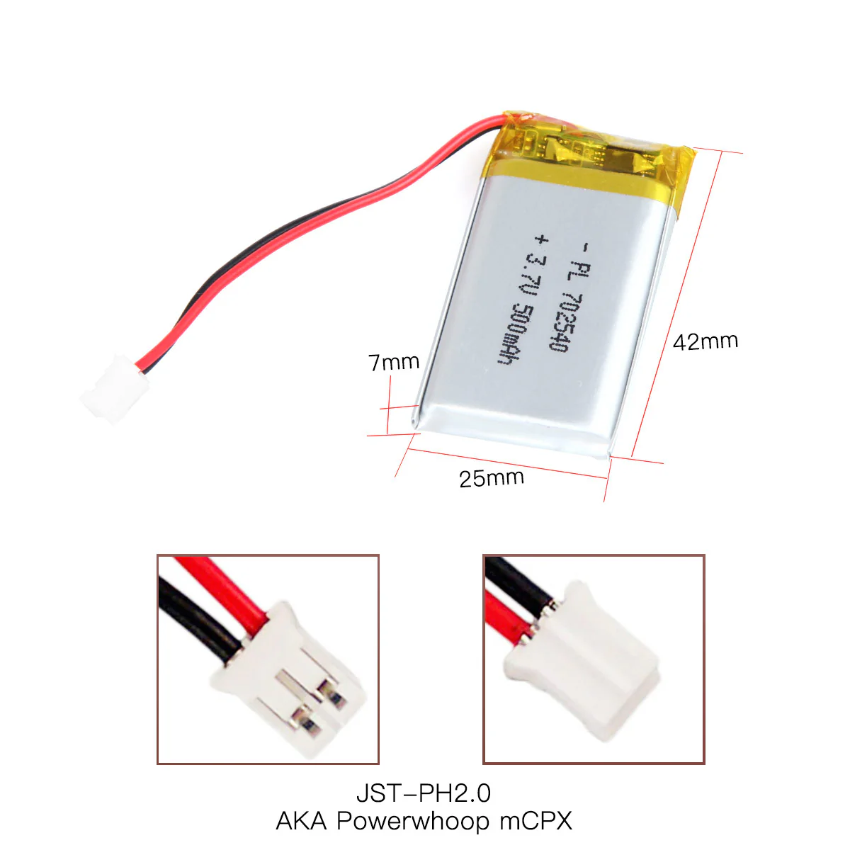 YDL 3.7V 500mAh 702540 Rechargeable Lithium Polymer Battery Length 42mm - Image 4