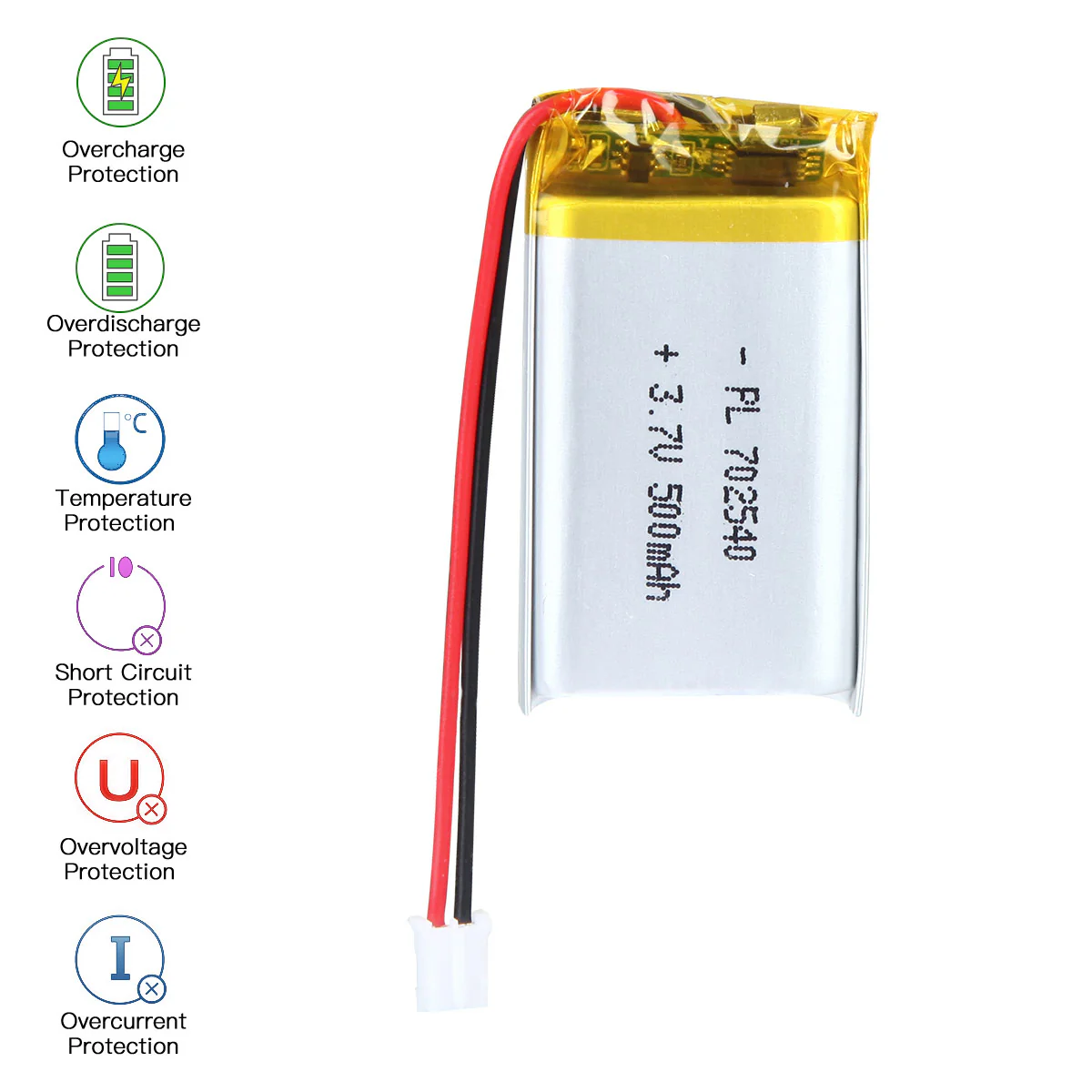 YDL 3.7V 500mAh 702540 Rechargeable Lithium Polymer Battery Length 42mm - Image 5