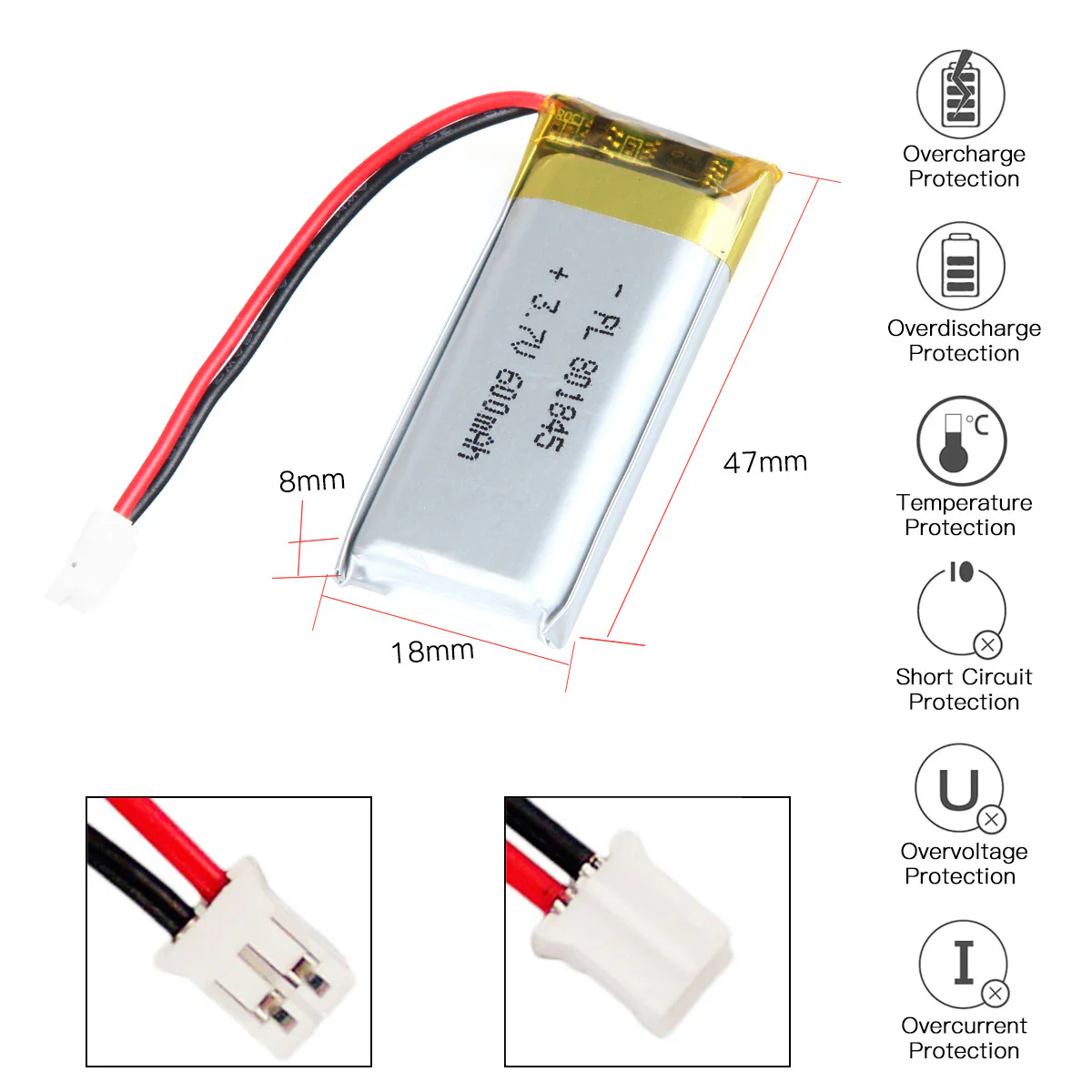 YDL 3.7V 600mAh 801845 Rechargeable Lithium Polymer Battery - Image 3