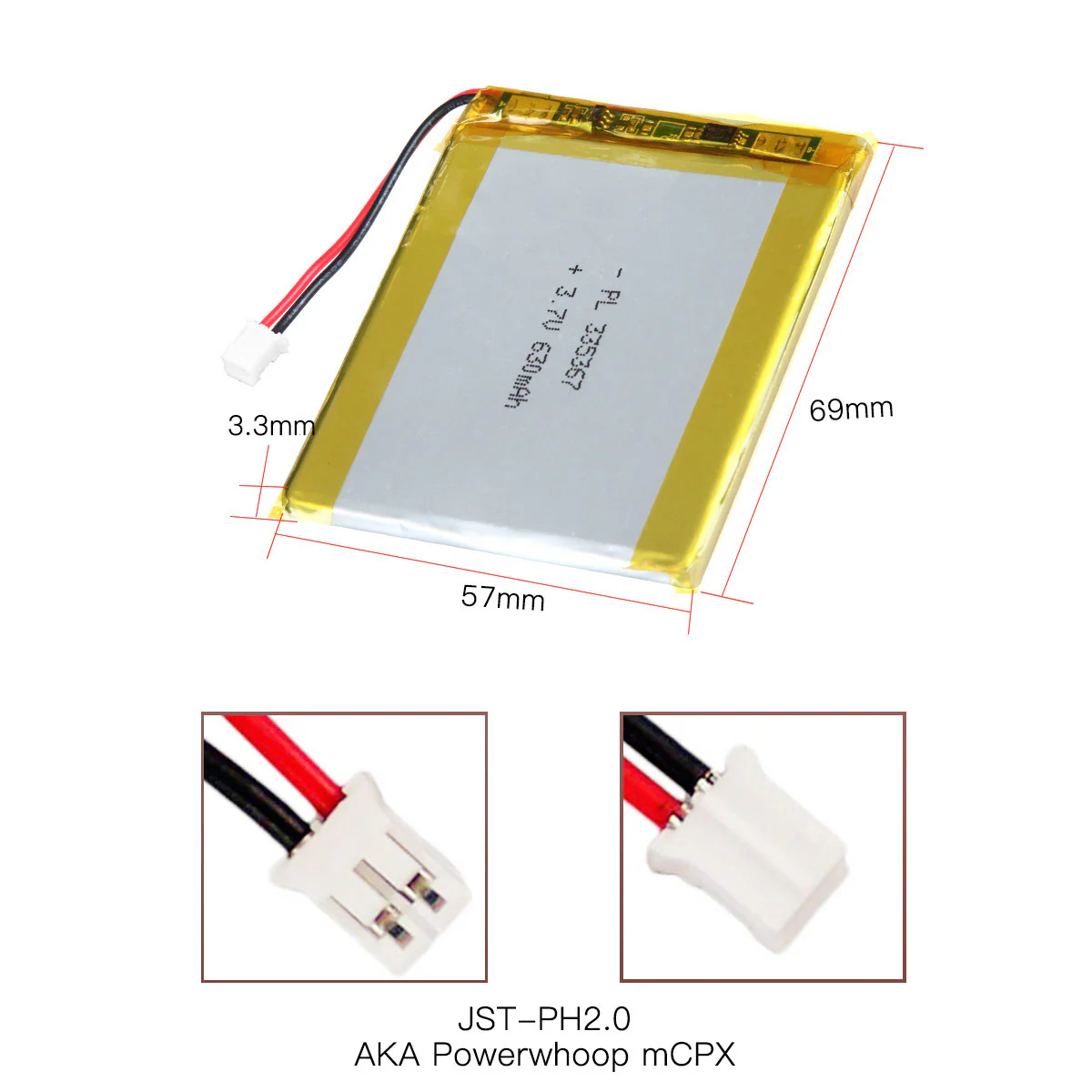 YDL 3.7V 630mAh 335367 Rechargeable Lithium Polymer Battery Length 69mm - Image 4